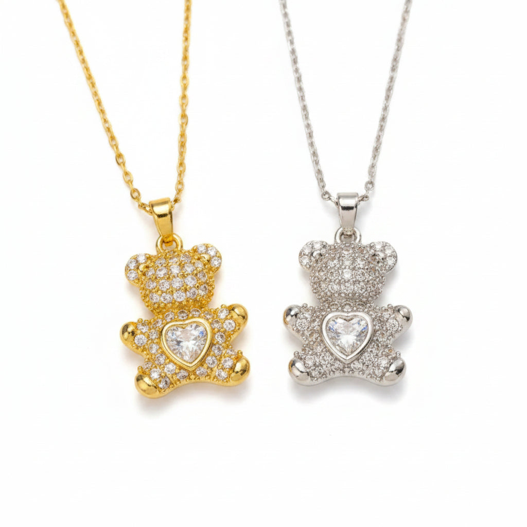 Playful Bear & Heart Necklace