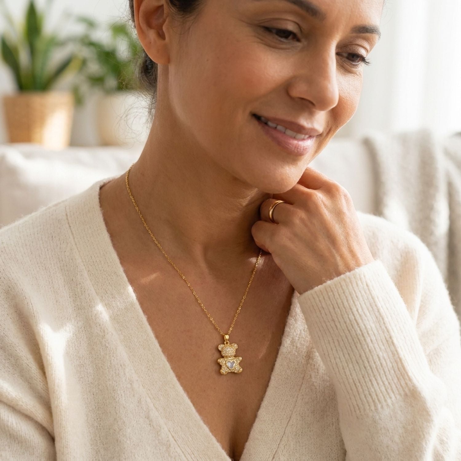 Playful Bear & Heart Pendant Necklace for Women - Collarbone Chain Jewelry — lifestyle