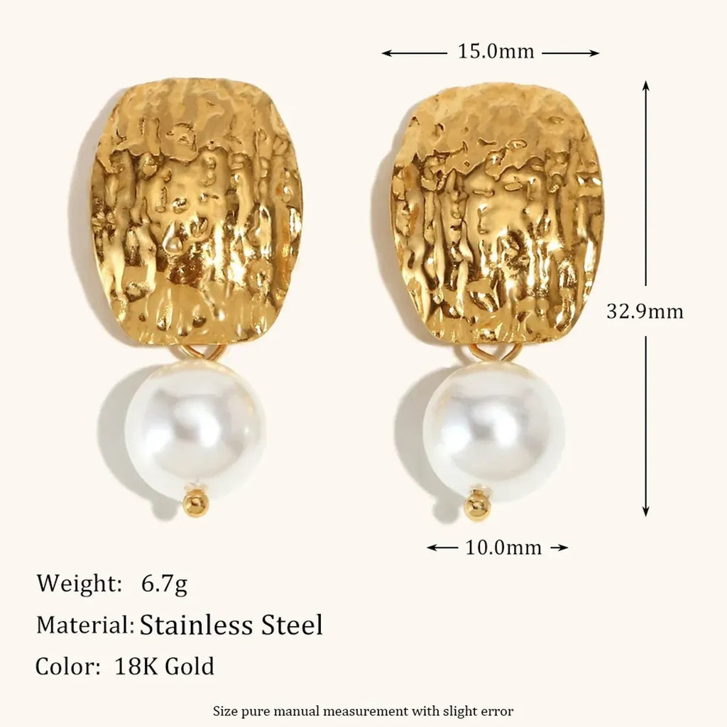 Pounded-texture Pearl Stud Earrings Stainless Steel