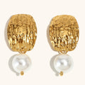 Pounded-texture Pearl Stud Earrings Stainless Steel