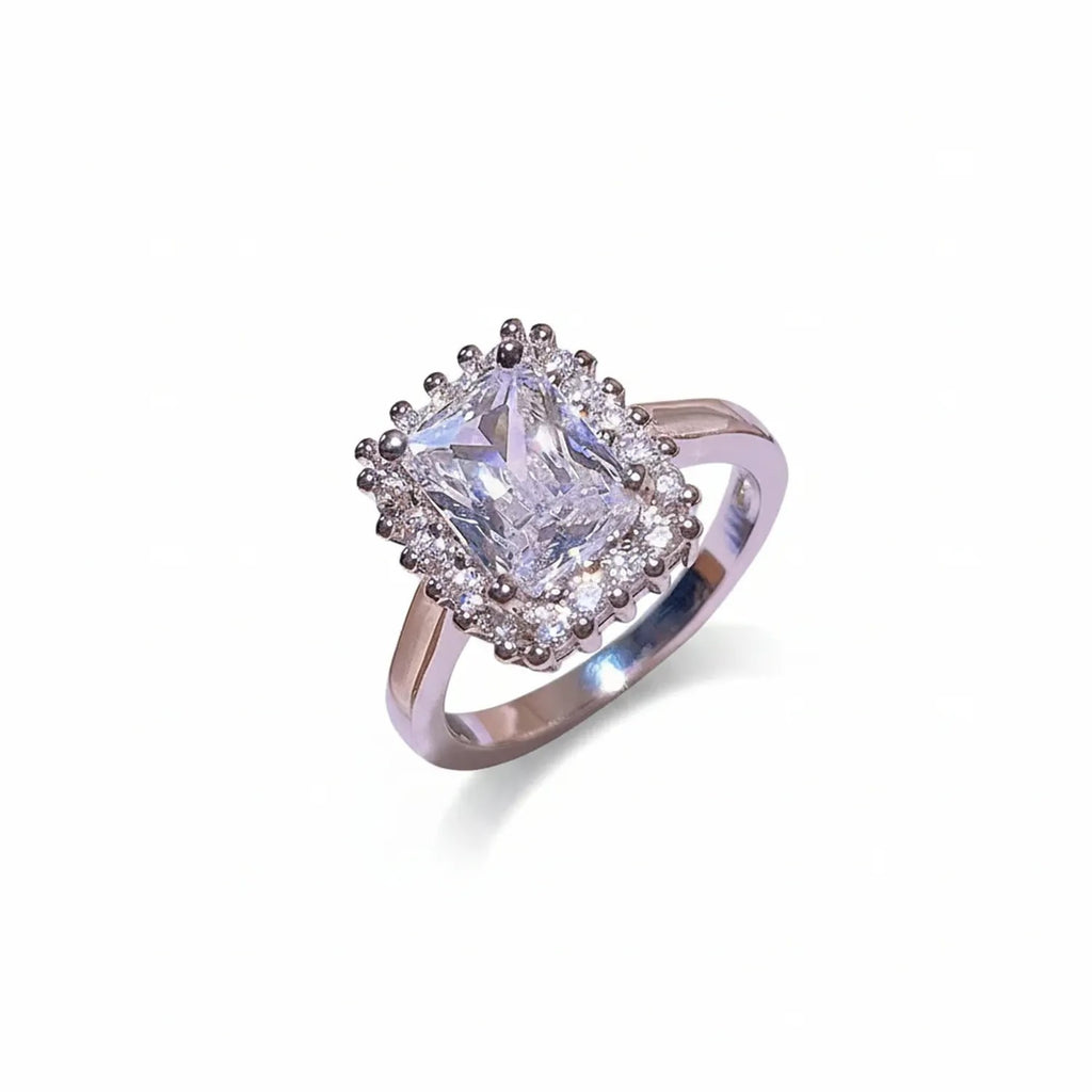 Princess Square Diamond Zircon Set — Earrings, Necklace & Ring