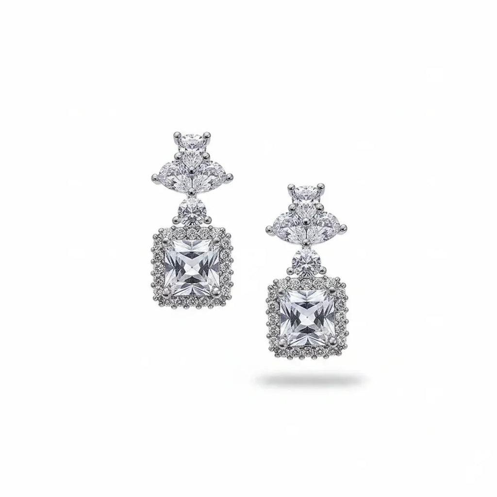 Princess Square Diamond Zircon Set — Earrings, Necklace & Ring