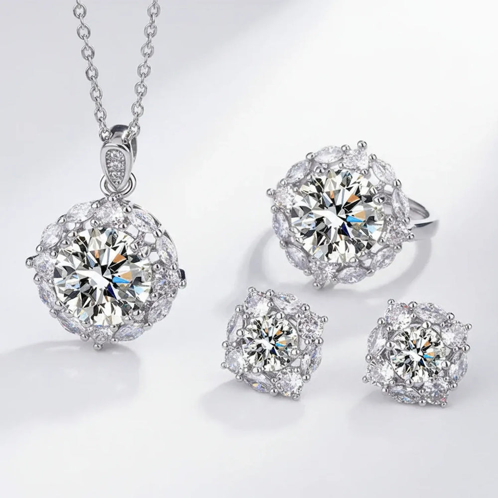 Princess Square Diamond Zircon Set — Earrings, Necklace & Ring