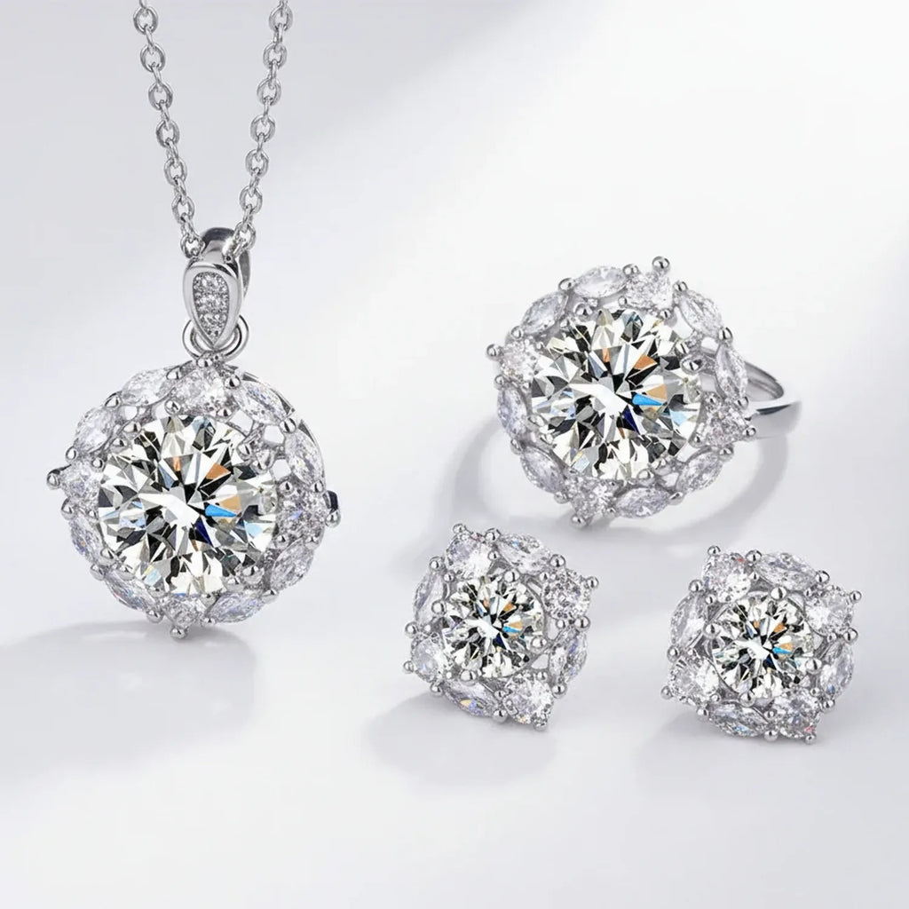 Princess Square Diamond Zircon Set — Earrings, Necklace & Ring