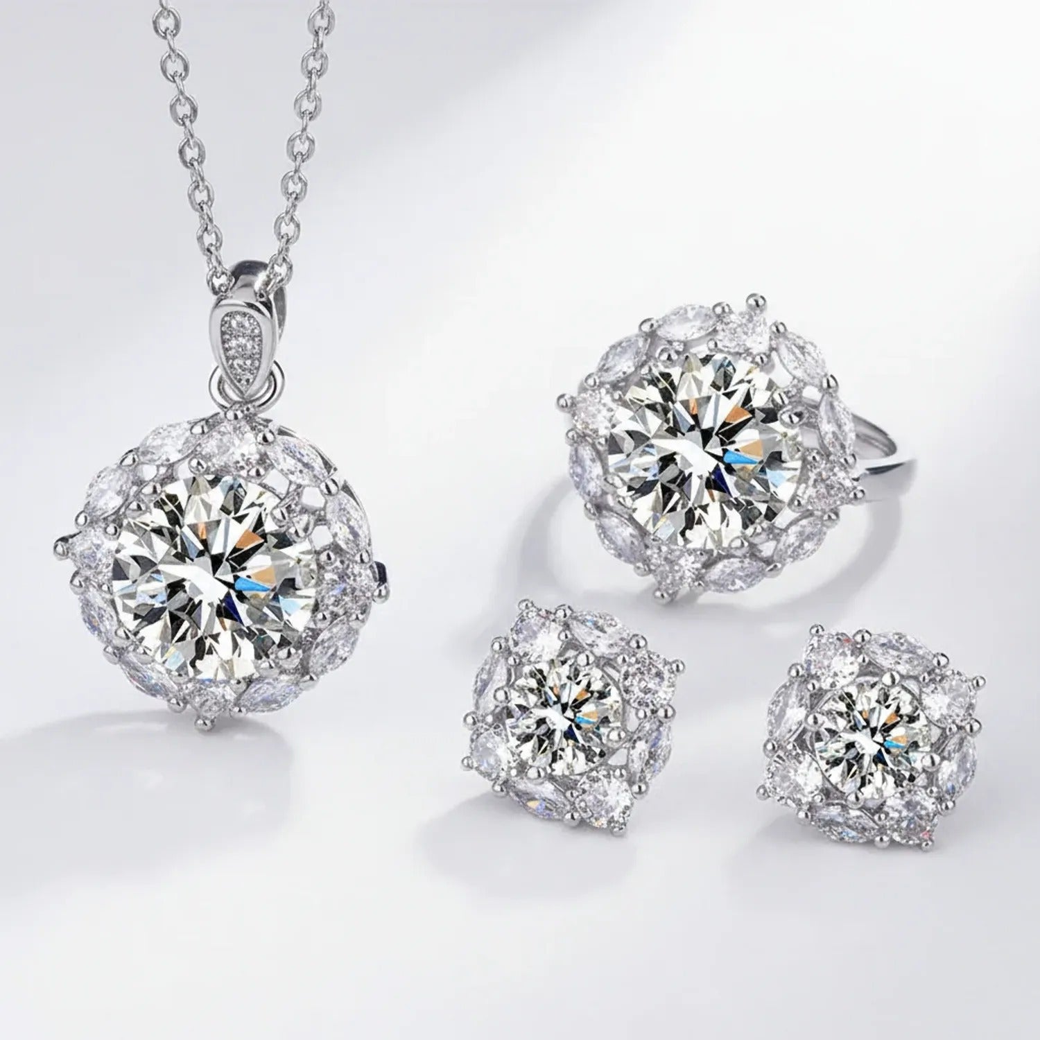 Princess Square Diamond Zircon Set — Earrings, Necklace & Ring
