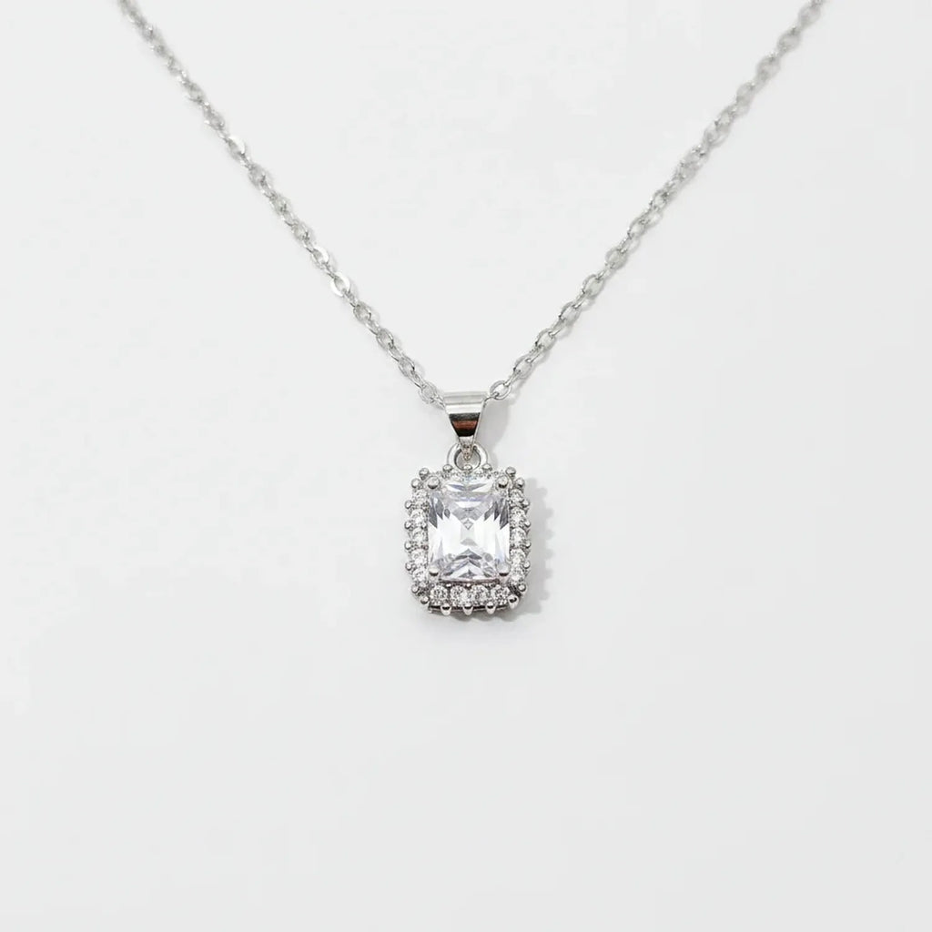 Princess Square Diamond Zircon Set — Earrings, Necklace & Ring