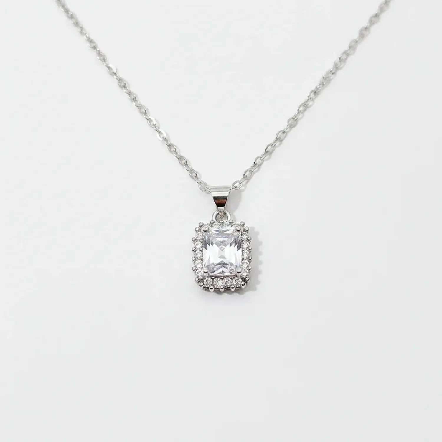 Princess Square Diamond Zircon Set — Earrings, Necklace & Ring
