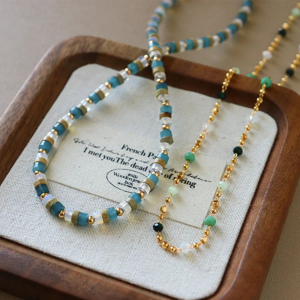 Natural Stone Beaded Collarbone Necklaces for Women