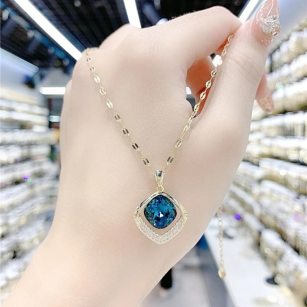高级感蓝色几何水晶项链女新款潮气质时尚网红短款锁骨链颈链批发