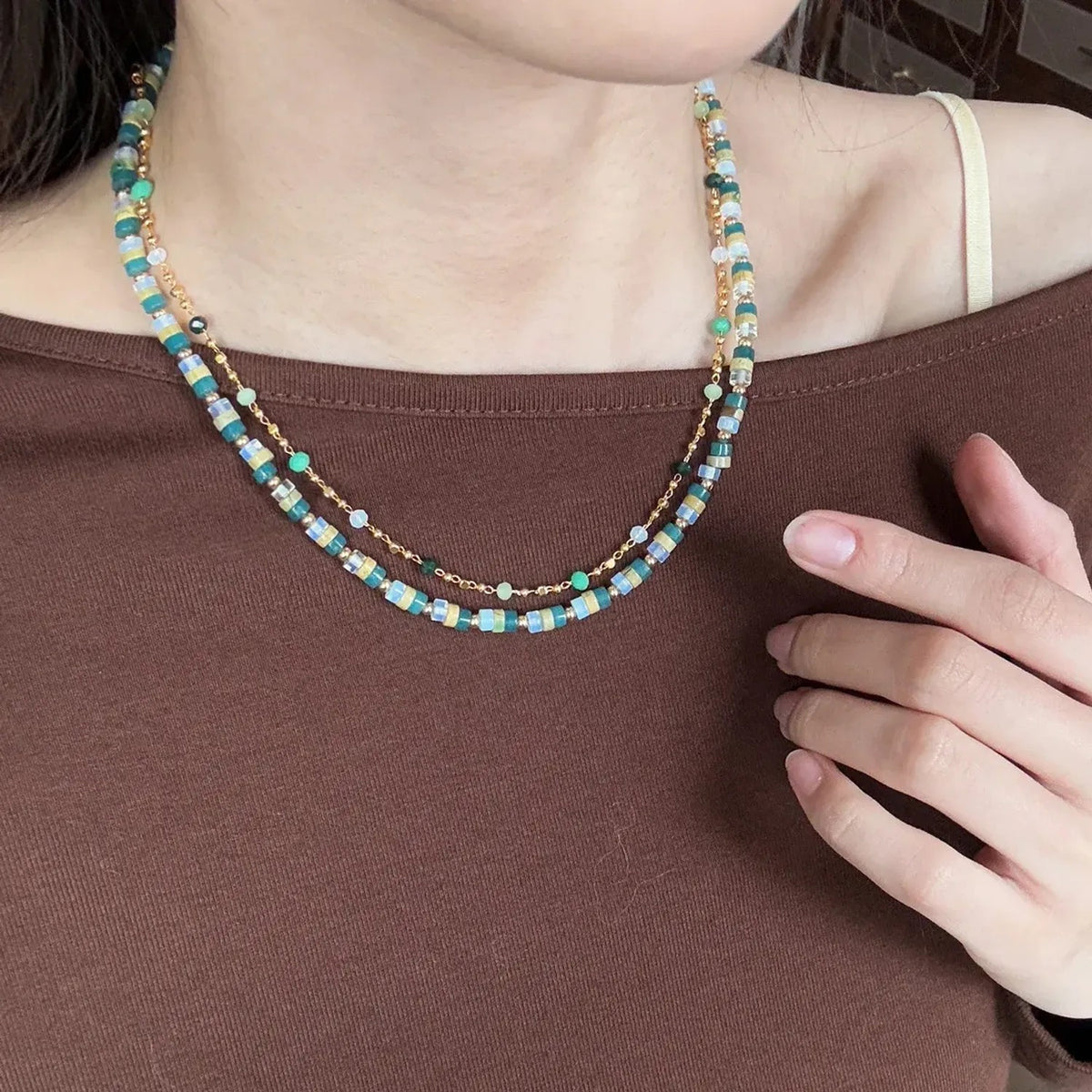 Natural Stone Beaded Collarbone Necklaces for Women