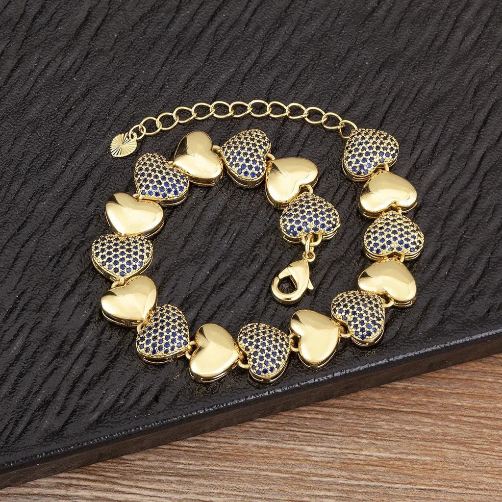 Gold Bracelets for Women - Electroplated Heart Bracelet with Cubic Zirconia