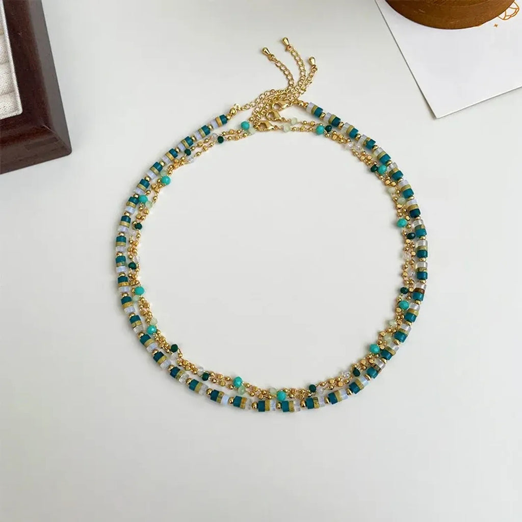 Korean Retro Natural Stone Beaded Necklaces for Women - Fine & Thick Strand Clavicle Chain