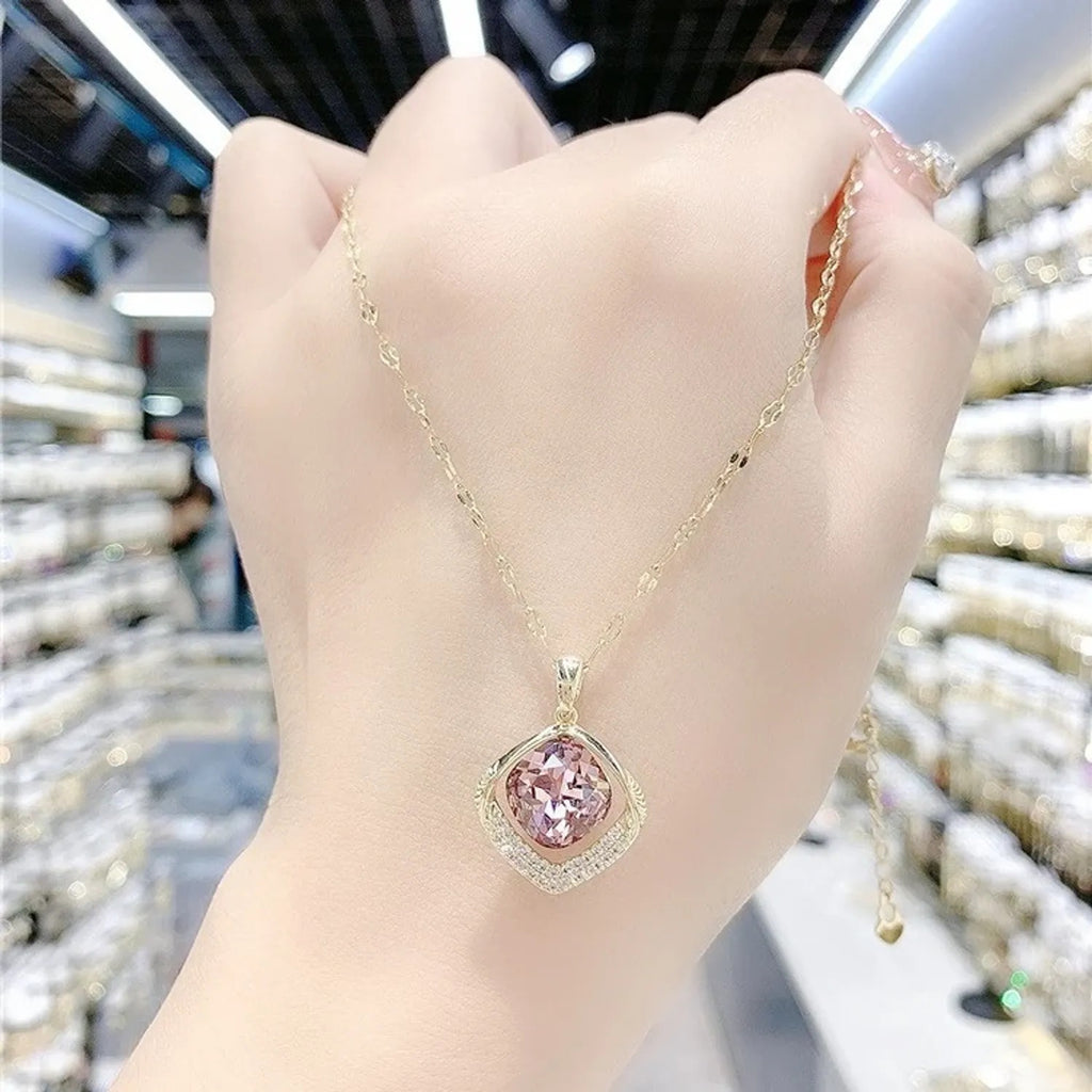 高级感蓝色几何水晶项链女新款潮气质时尚网红短款锁骨链颈链批发
