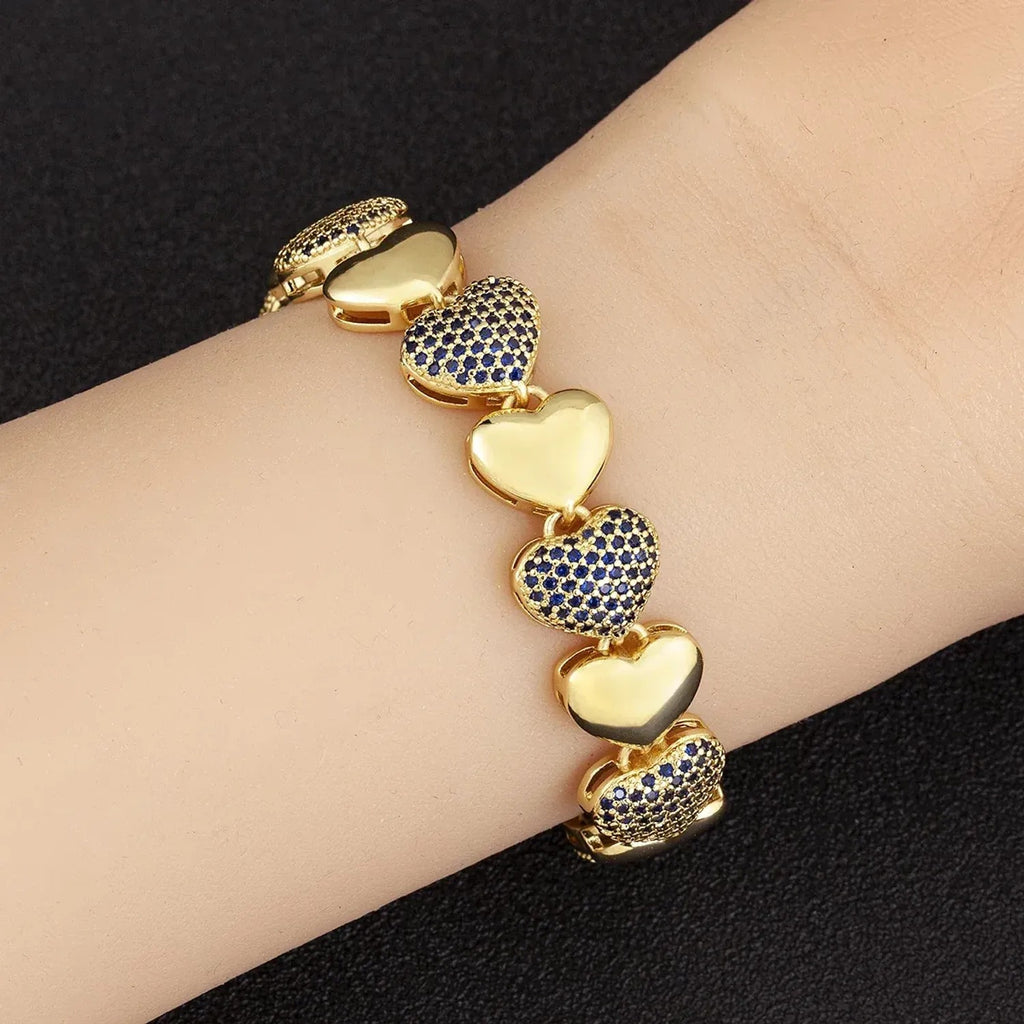 Gold Bracelets for Women - Electroplated Heart Bracelet with Cubic Zirconia