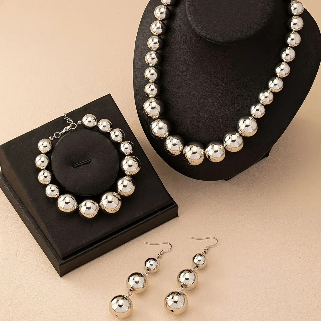 Silver-tone beaded necklace, bracelet and drop earrings 3-piece set - view 4