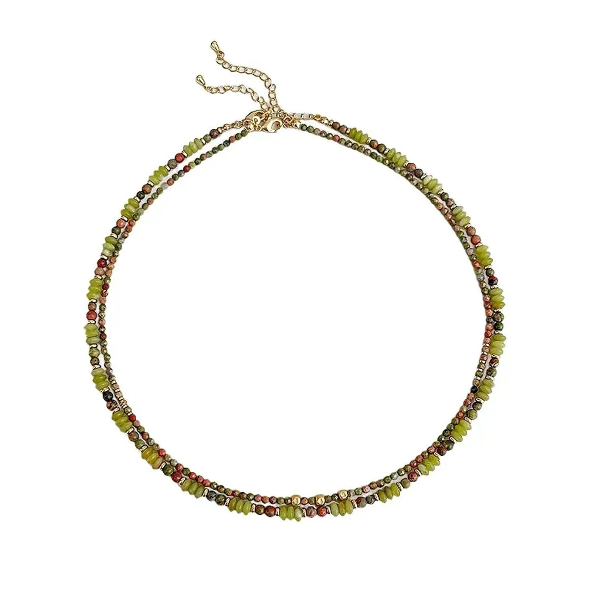 Women's Green Natural Stone Beaded Necklace Vintage Geometric Collarbone Jewelry Strand