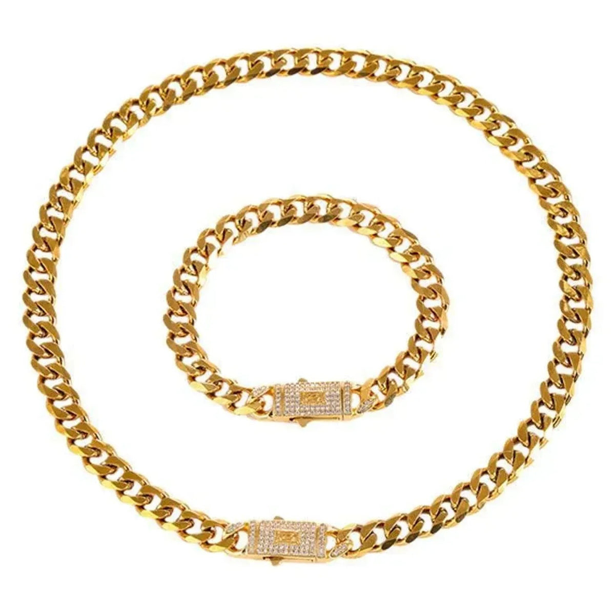 Unisex Cuban Link Gold Jewelry Set - Electroplated Gold Necklace, Silver Necklace & Bracelet