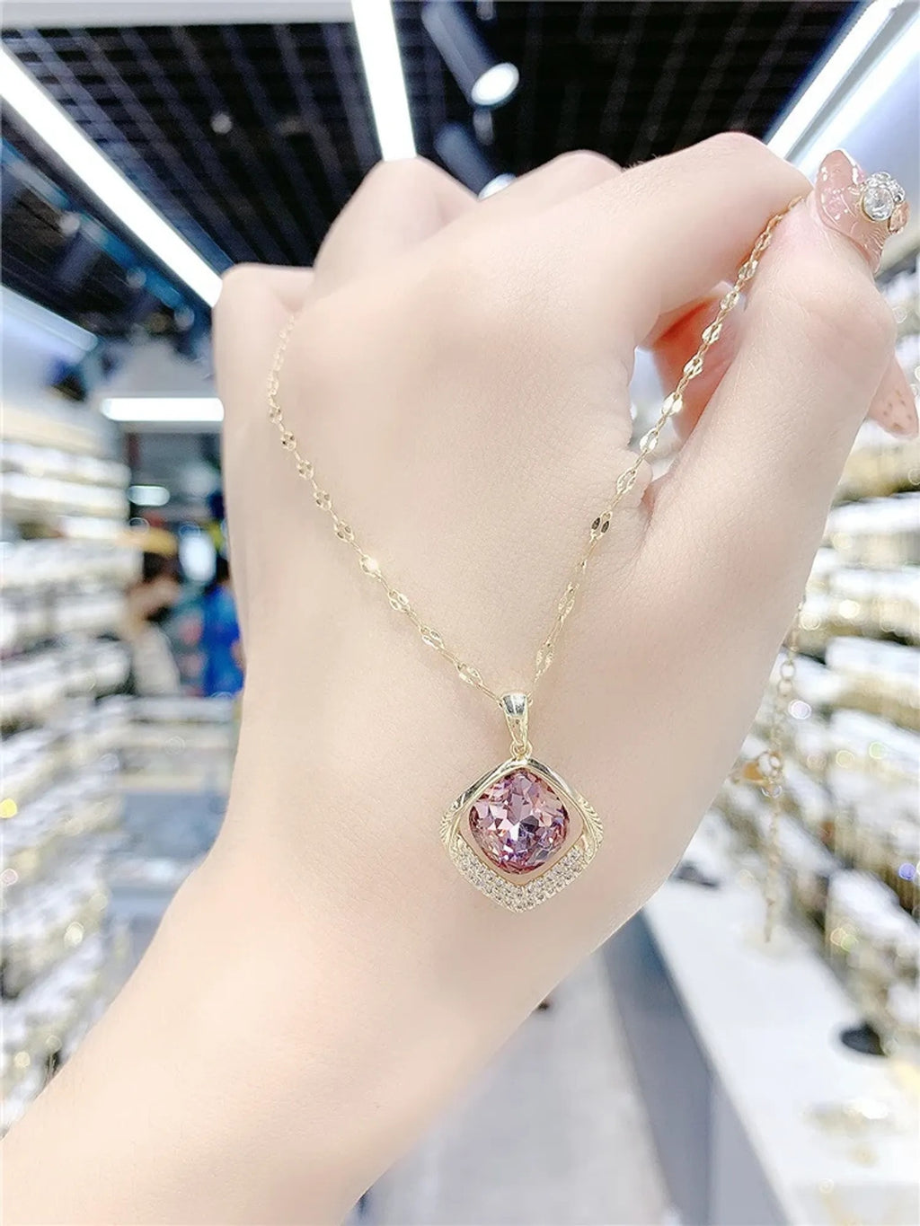 高级感蓝色几何水晶项链女新款潮气质时尚网红短款锁骨链颈链批发
