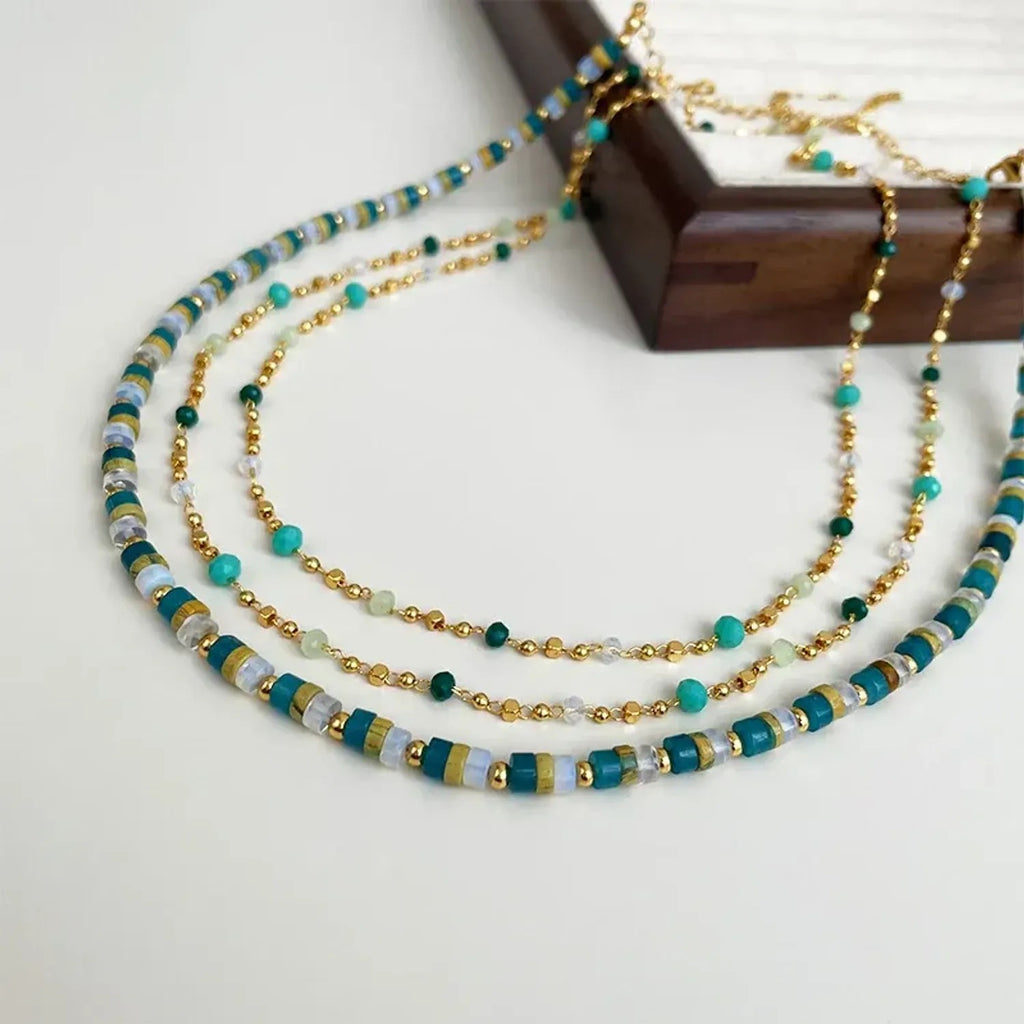 Korean Retro Natural Stone Beaded Necklaces for Women - Fine & Thick Strand Clavicle Chain