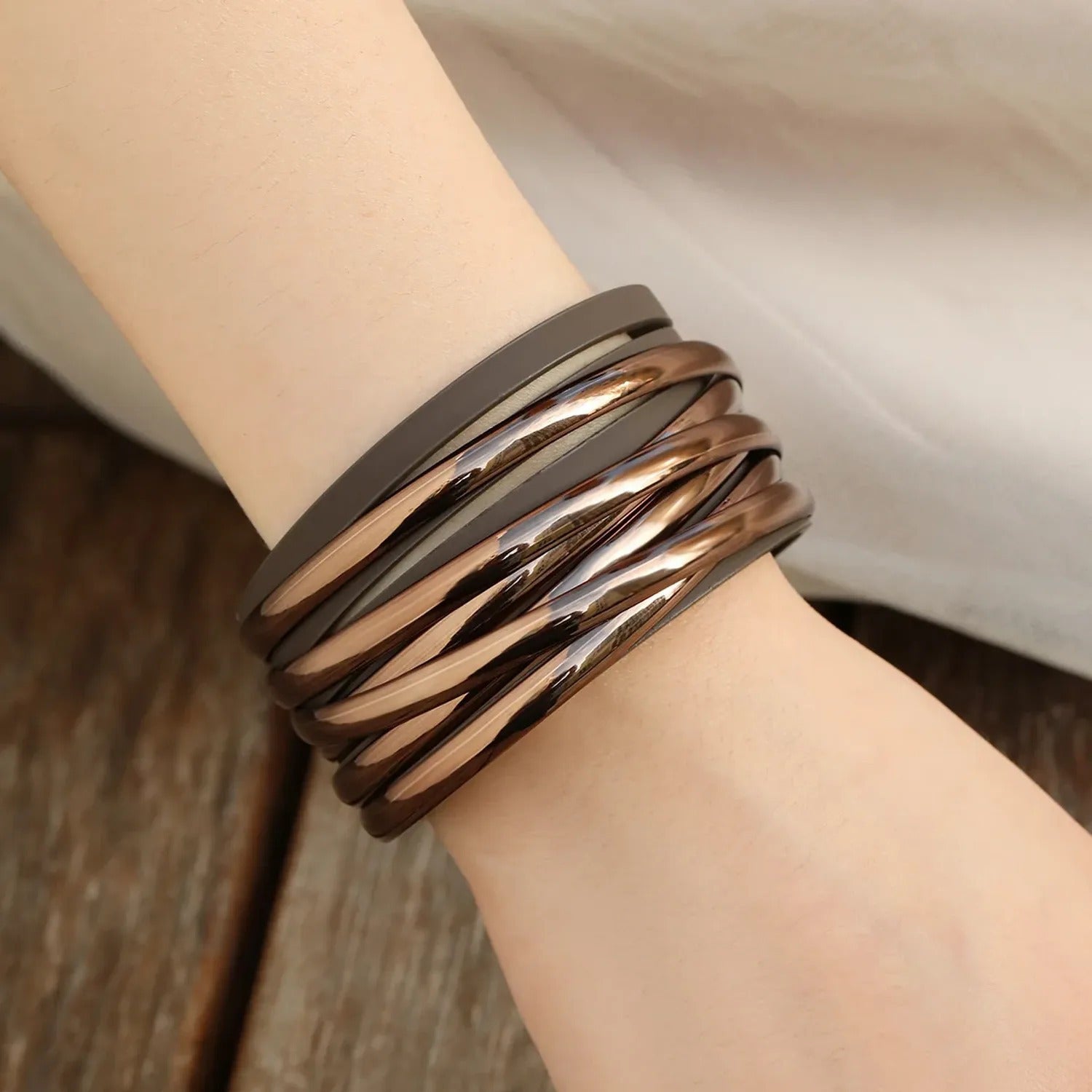 PU Leather Multi-Layer Braided Bracelet — Magnetic Clasp