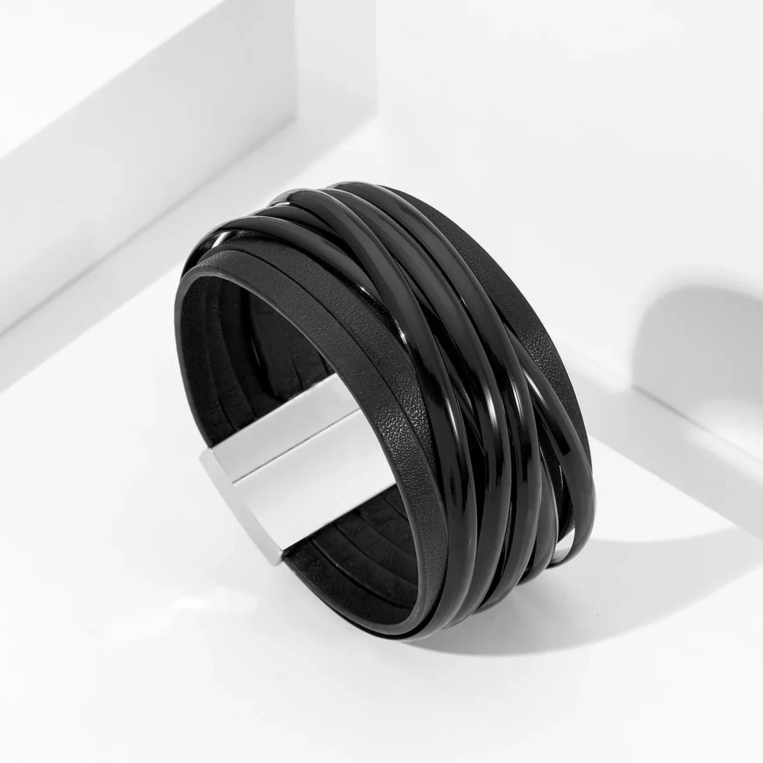 PU Leather Multi-Layer Braided Bracelet — Magnetic Clasp
