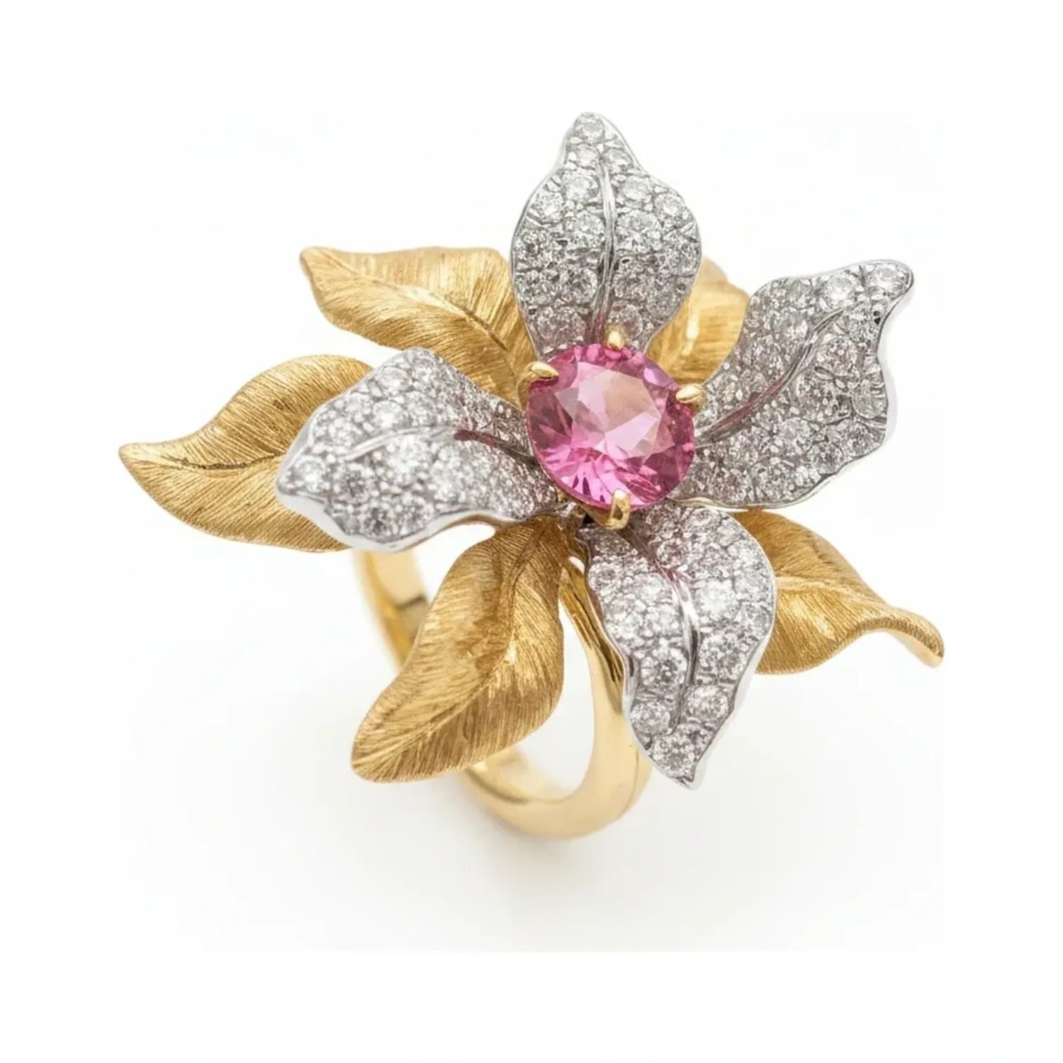 Red Corundum Flower Statement Ring