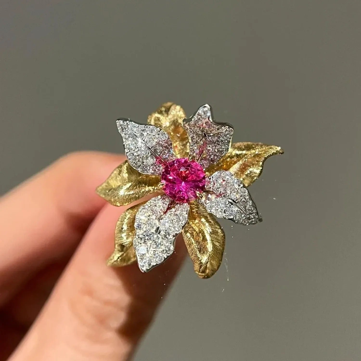 Red Corundum Flower Statement Ring