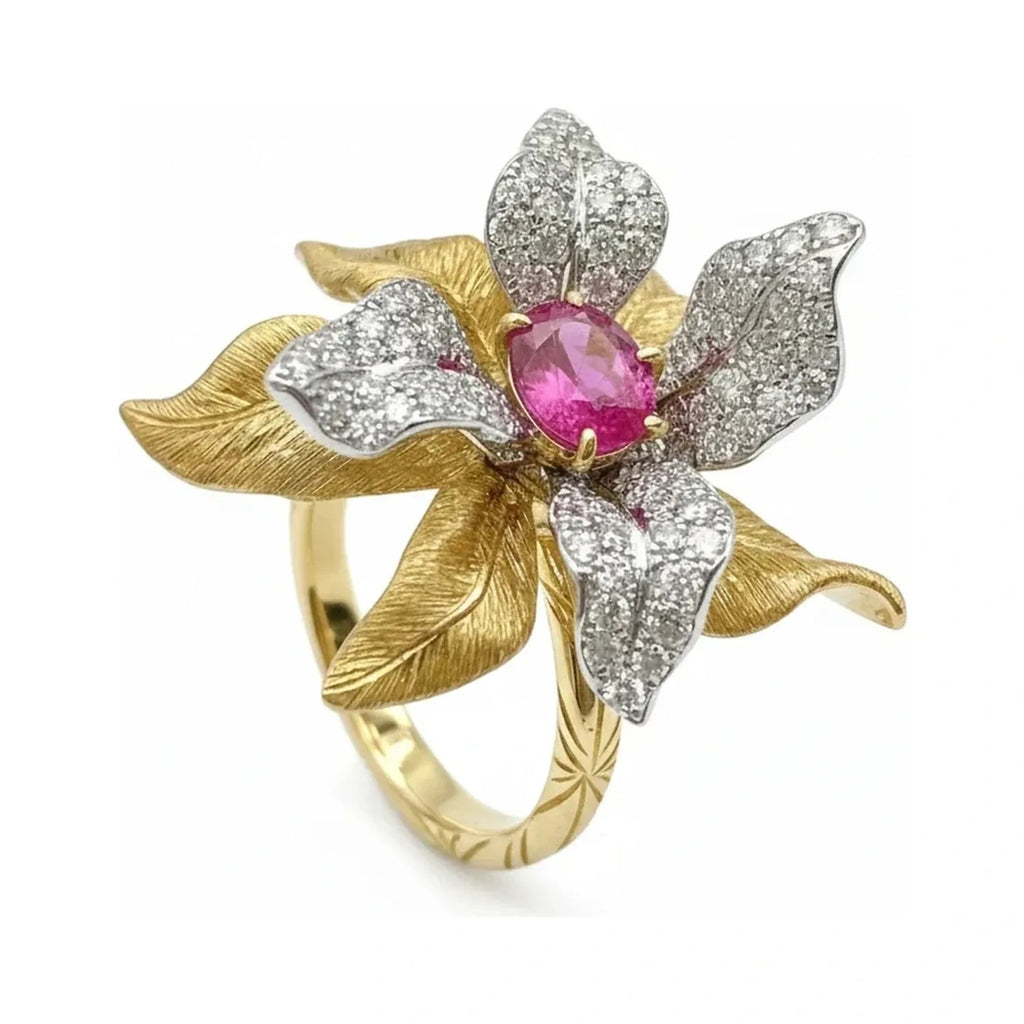 Red Corundum Flower Statement Ring