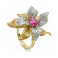 Red Corundum Flower Statement Ring