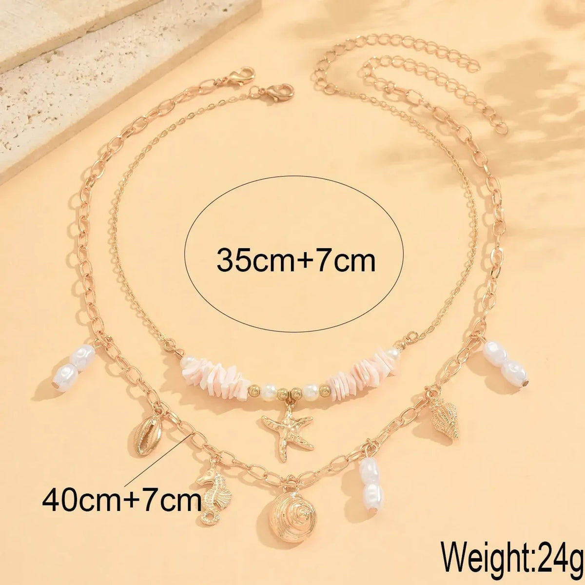 Resort-style Starfish Conch And Seahorse Pendant Necklace For Women