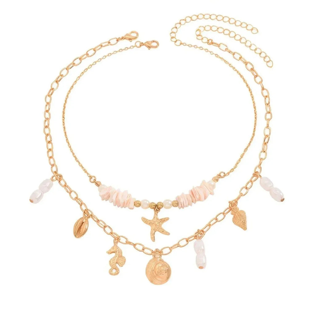 Resort-style Starfish Conch And Seahorse Pendant Necklace For Women