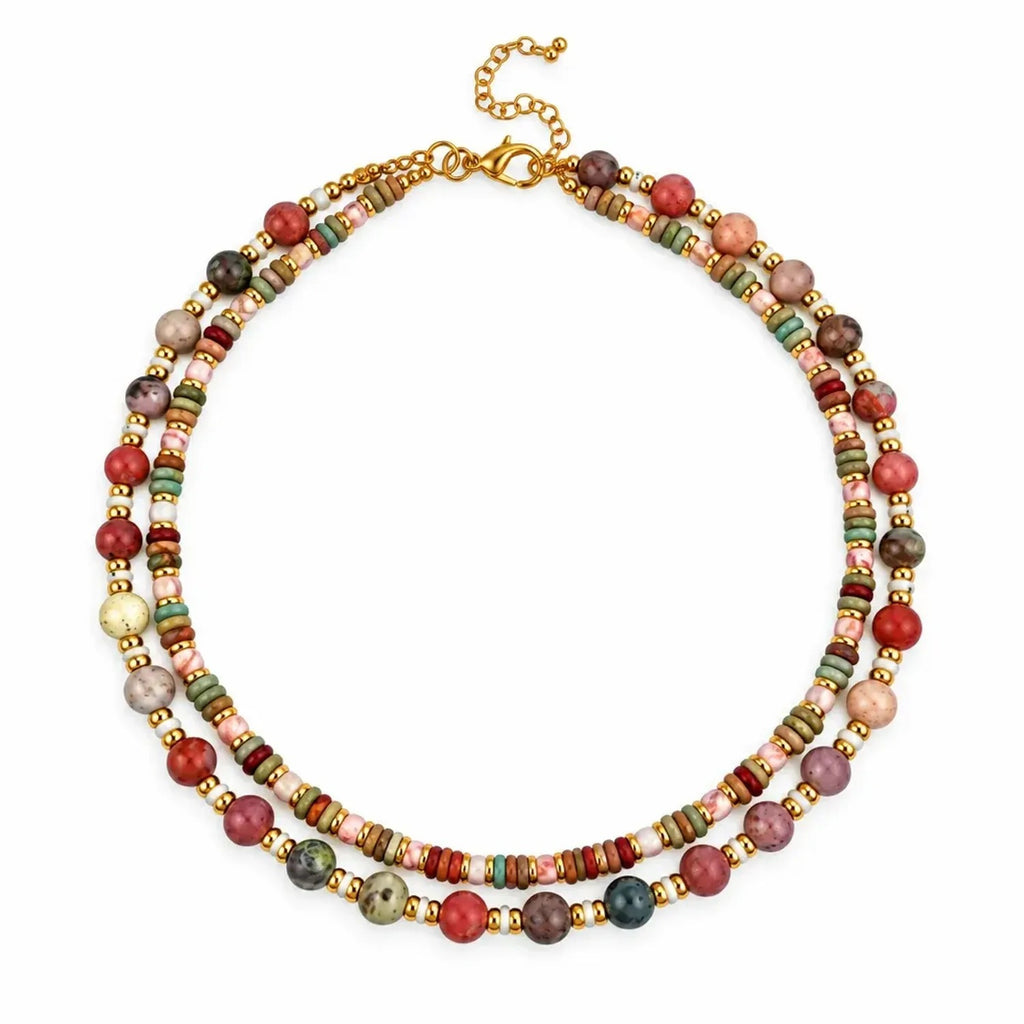 Retro Natural Stone Beaded Layered Collarbone Necklace for Women