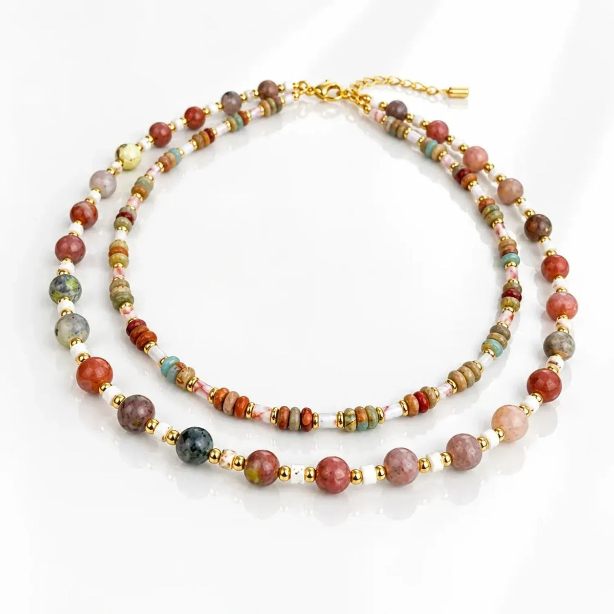 Retro Natural Stone Beaded Layered Collarbone Necklace for Women