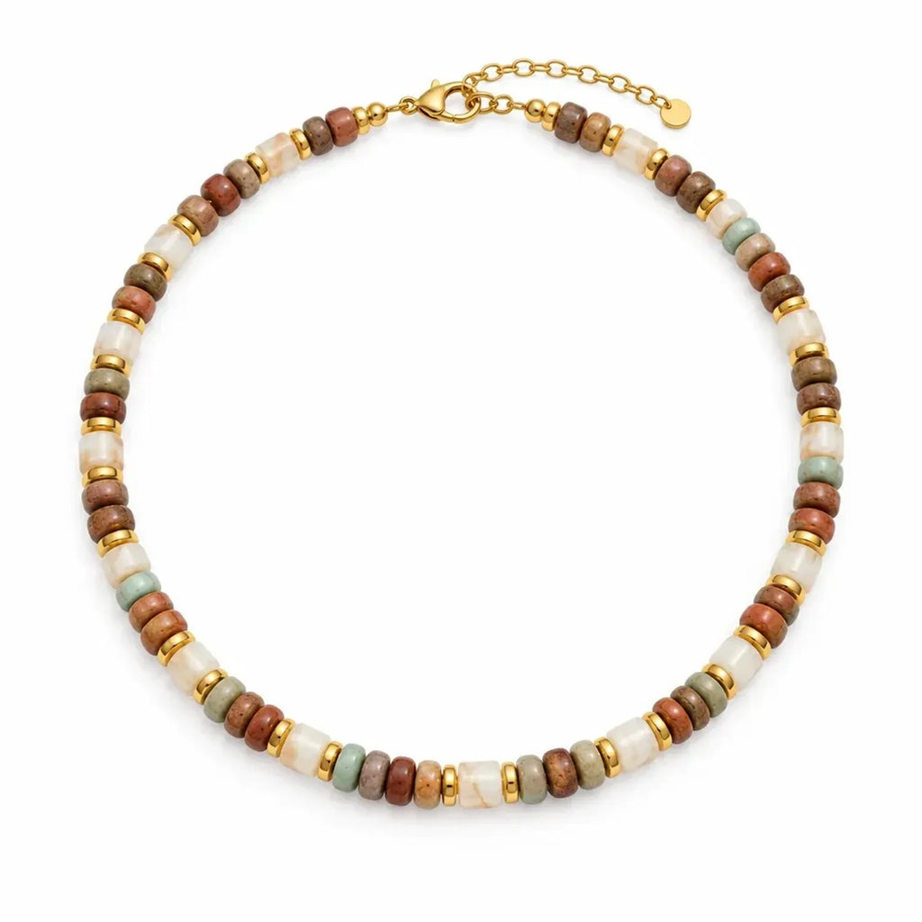 Retro Natural Stone Beaded Layered Collarbone Necklace for Women