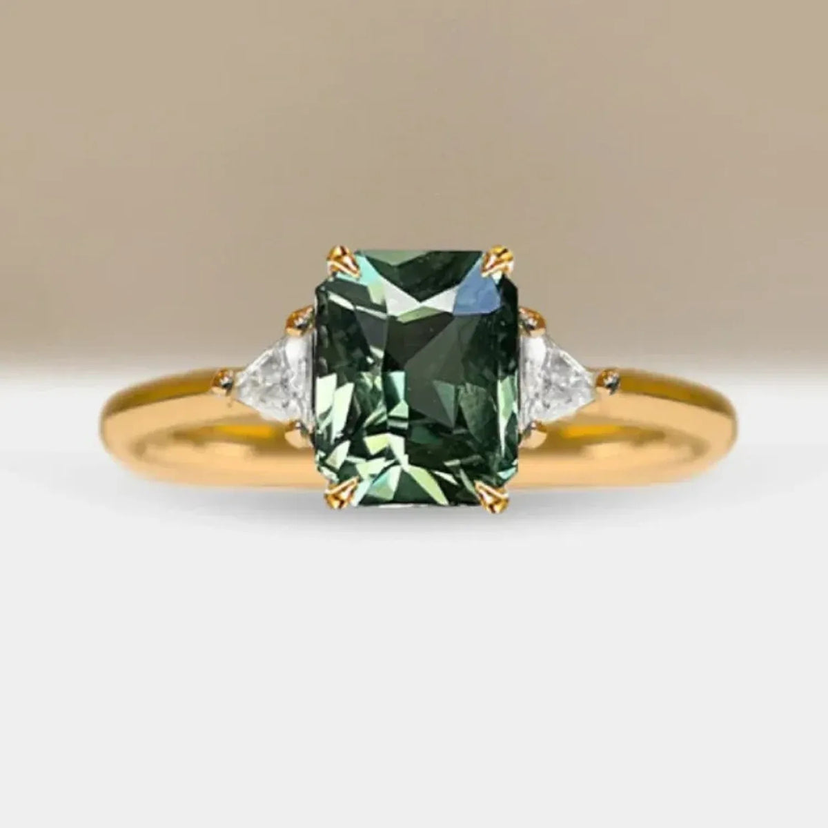 Retro Ring With Square Green Gemstone Setting