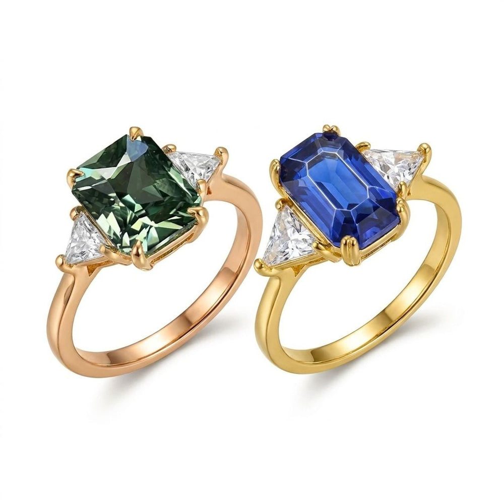 Retro Square Gemstone Ring with Four-Prong Setting, Vintage Style — all variants