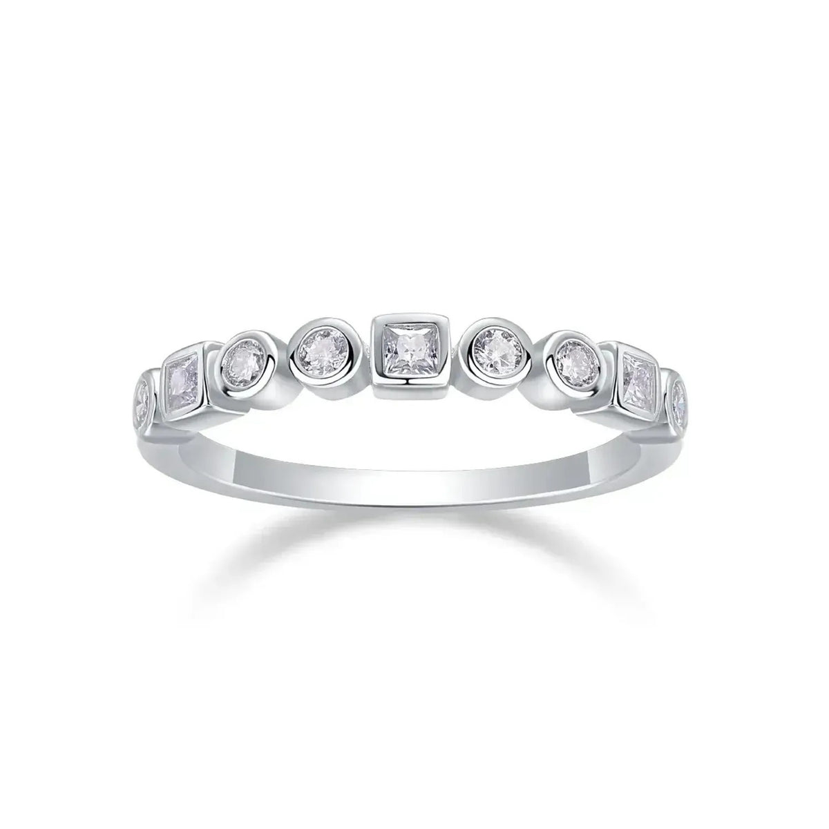 S925 Silver Moissanite Ring, Bezel Set Half Eternity Band, US 5-9