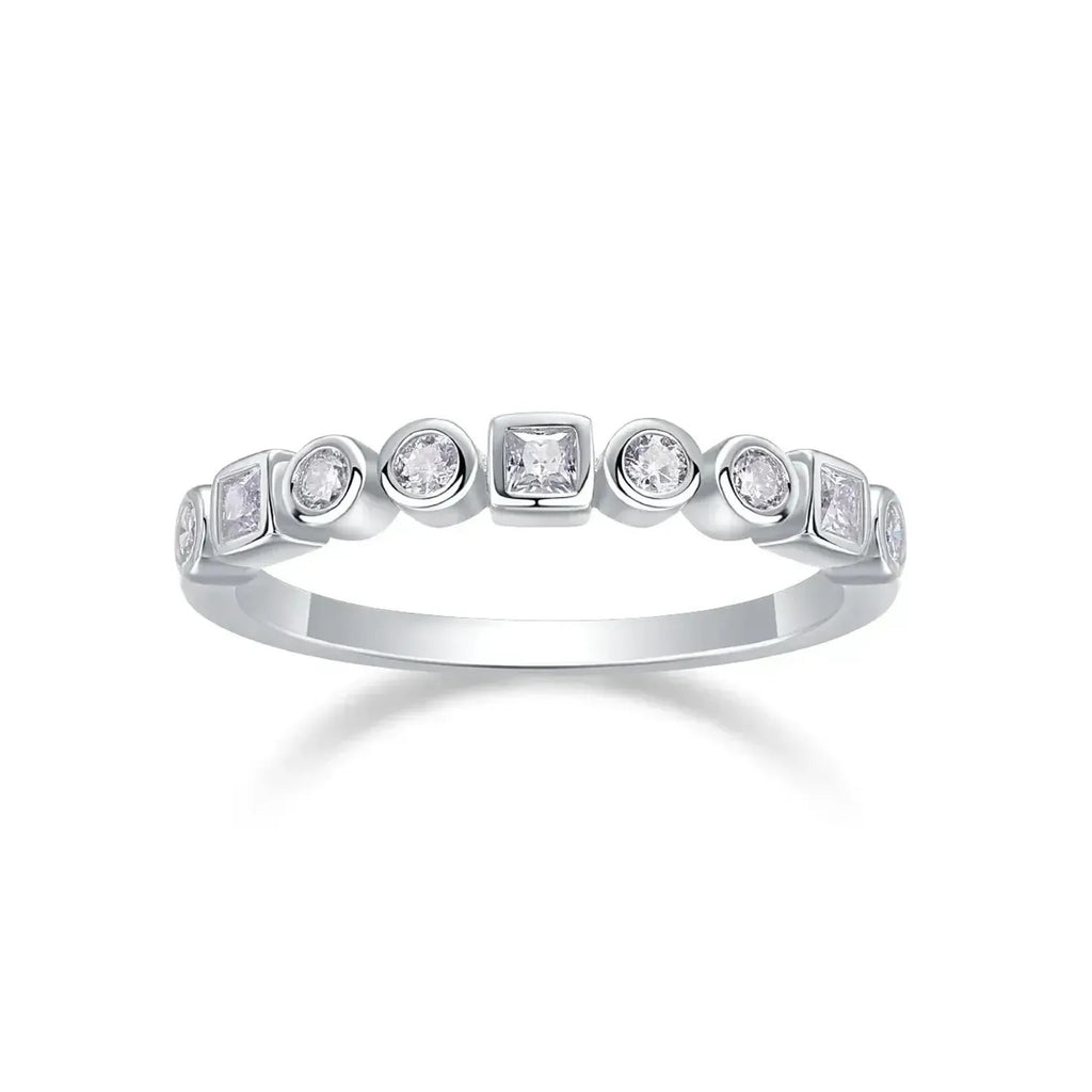 S925 Silver Moissanite Ring, Bezel Set Half Eternity Band, US 5-9