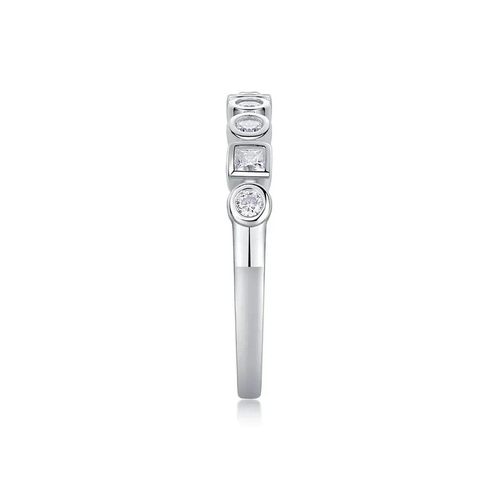 S925 Silver Moissanite Ring, Bezel Set Half Eternity Band, US 5-9