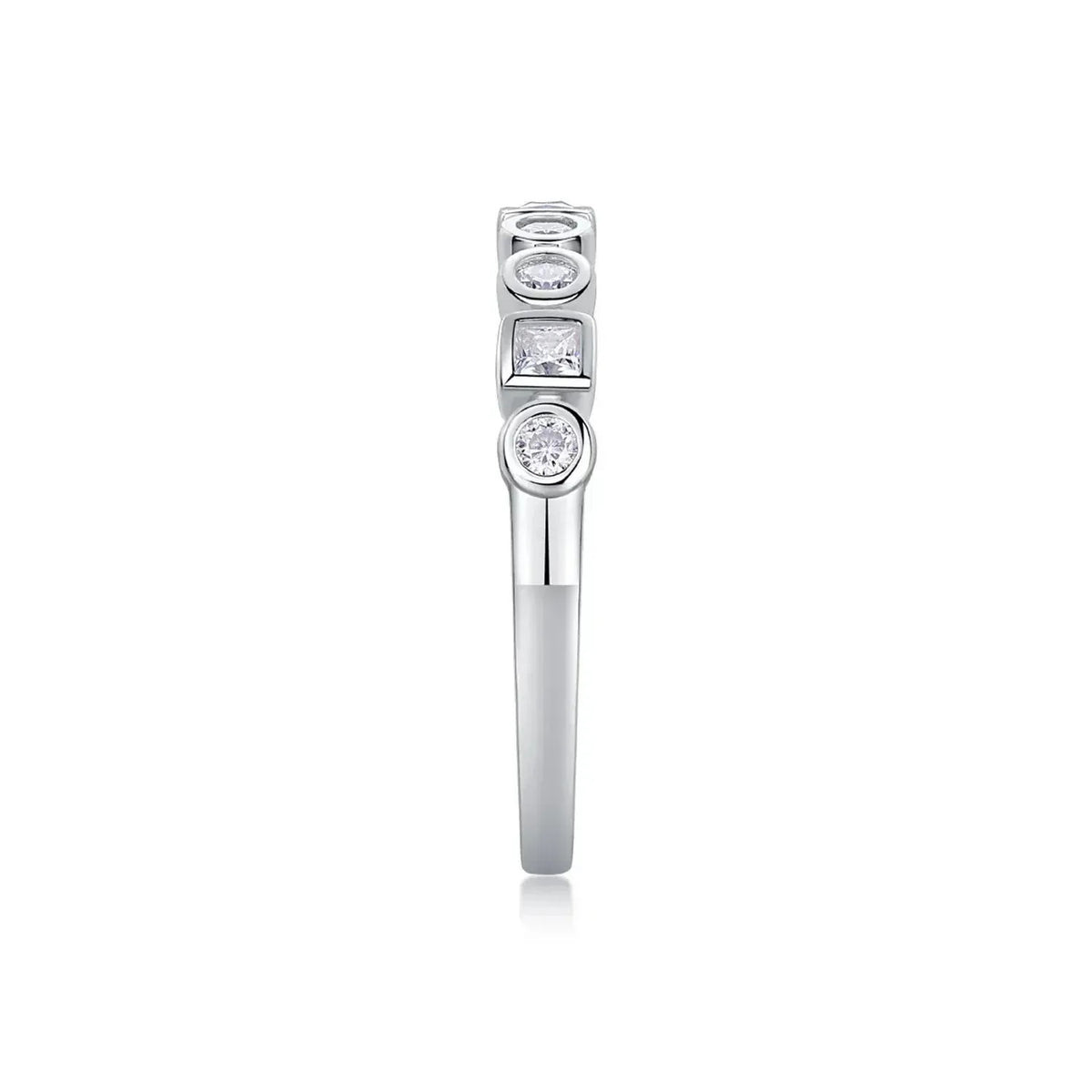 S925 Silver Moissanite Ring, Bezel Set Half Eternity Band, US 5-9