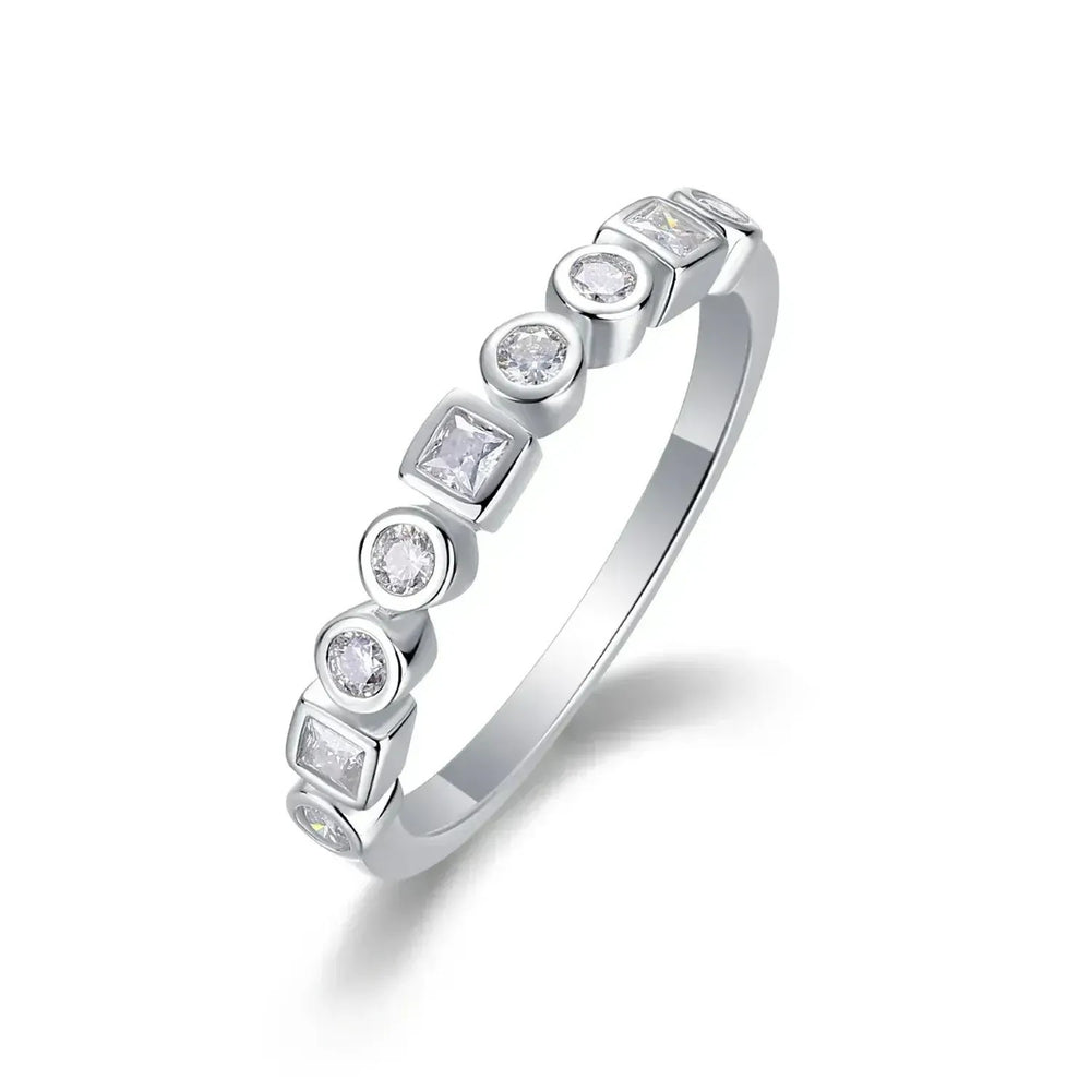 S925 Silver Moissanite Ring, Bezel Set Half Eternity Band, US 5-9
