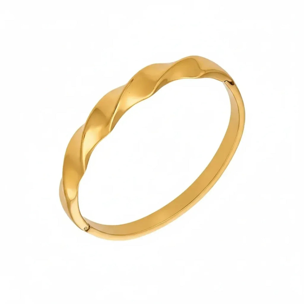 Sculpted Gold Bangle - Stainless Steel Hinged Stacking Cuff