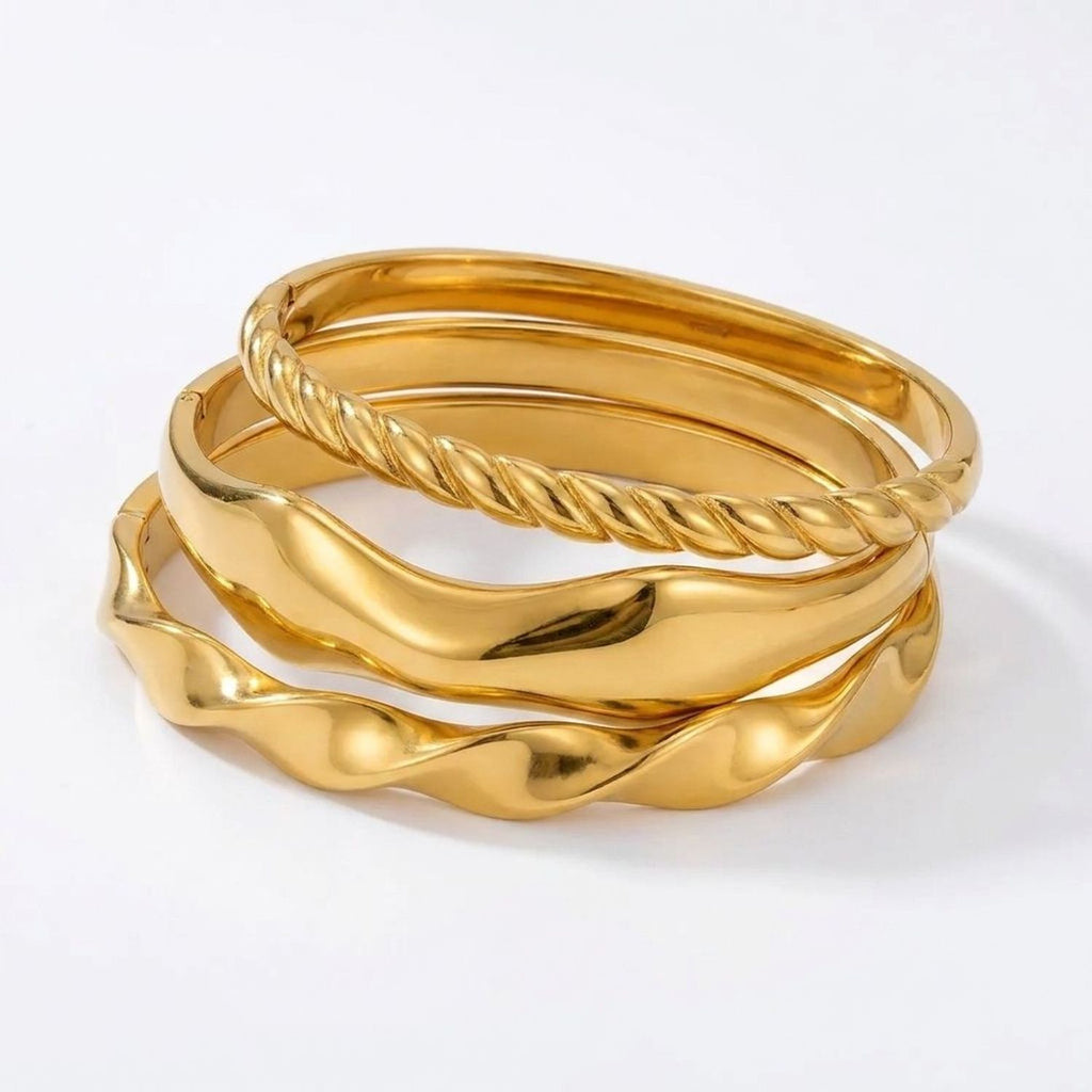 Sculpted Gold Bangle - Stainless Steel Hinged Stacking Cuff
