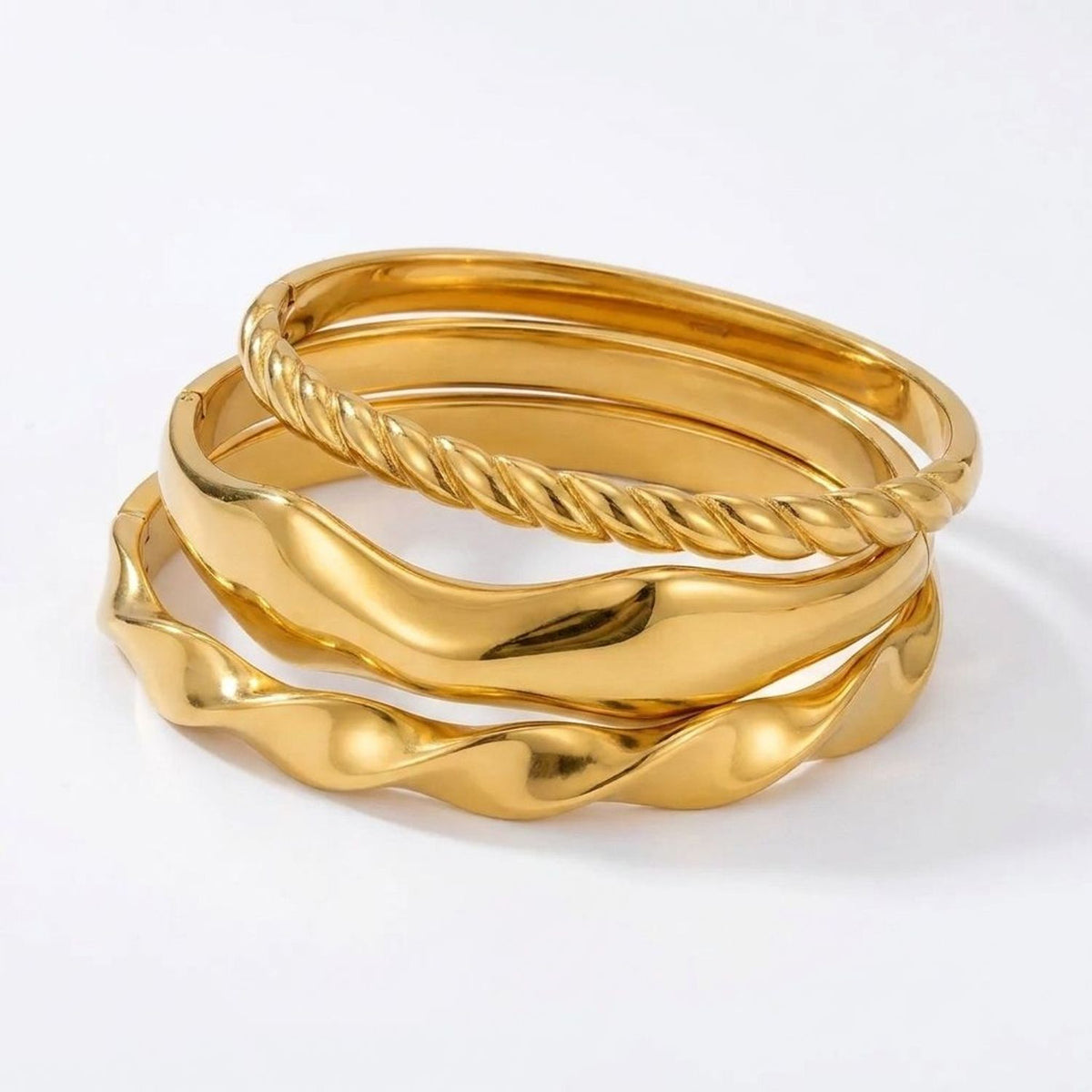 Sculpted Gold Bangle - Stainless Steel Hinged Stacking Cuff