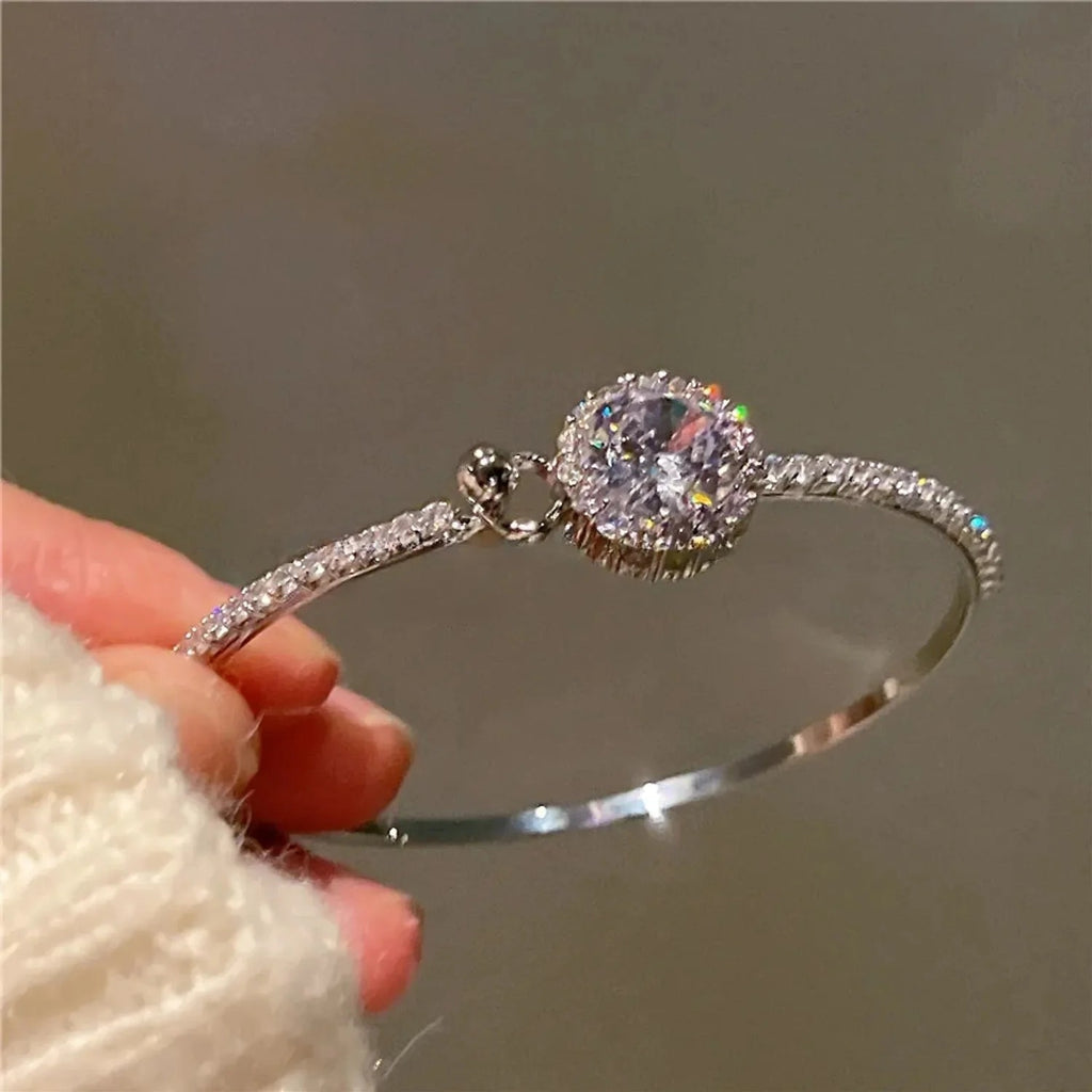 Senwai — Women's Flash Round Zircon Bracelet in Electroplated Copper, Silver