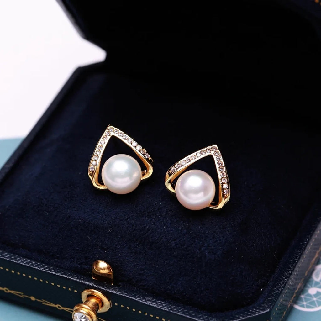 Shishang 18K Gold Freshwater Pearl Stud Earrings