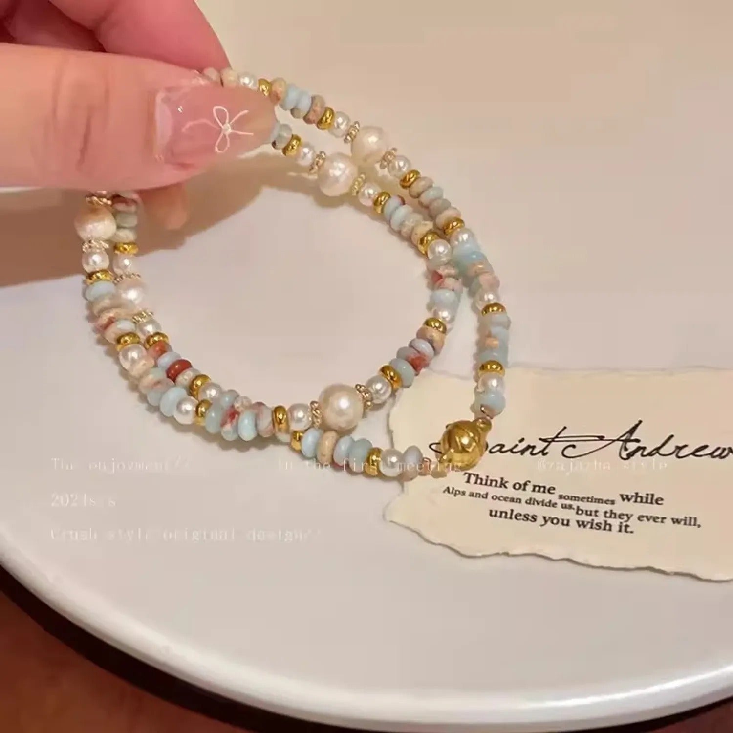 Shoushan Stone & Freshwater Pearl Double-Layer Bracelet