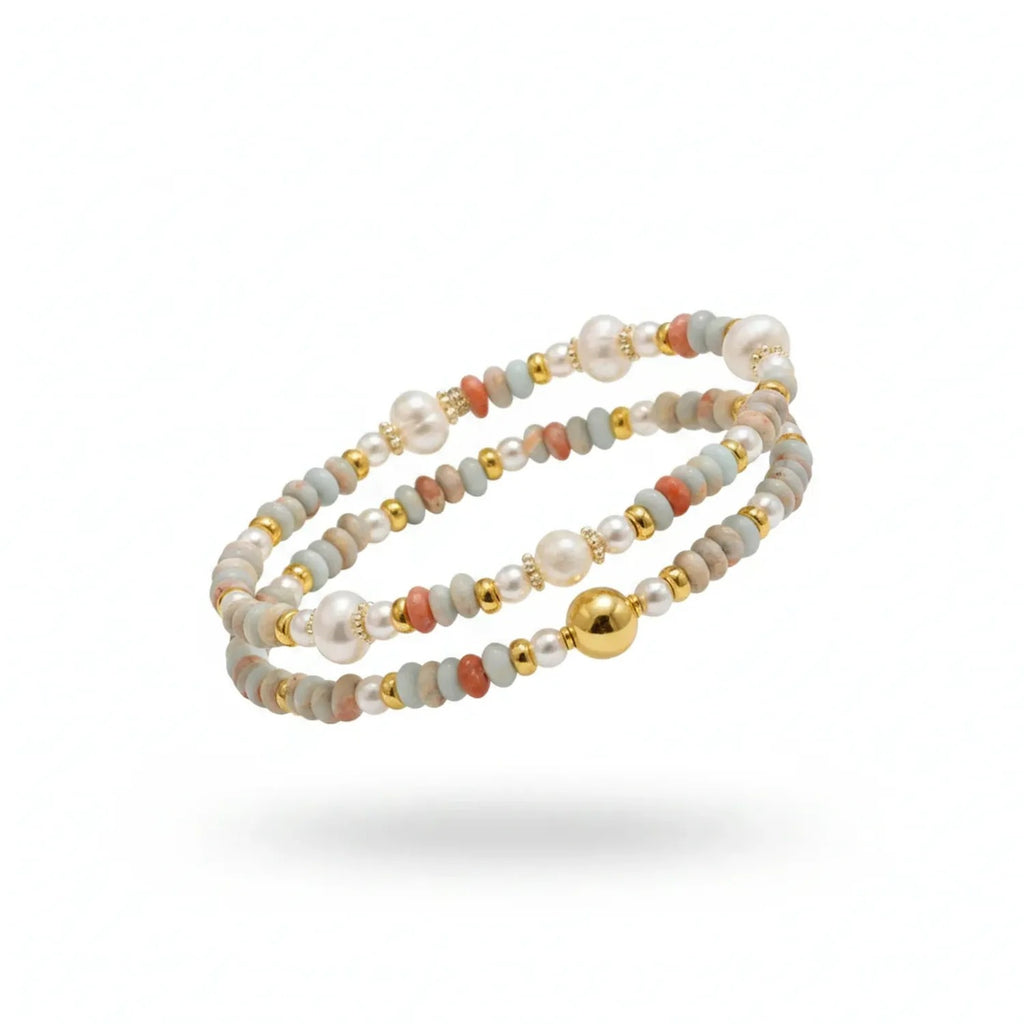 Shoushan Stone & Freshwater Pearl Double-Layer Bracelet