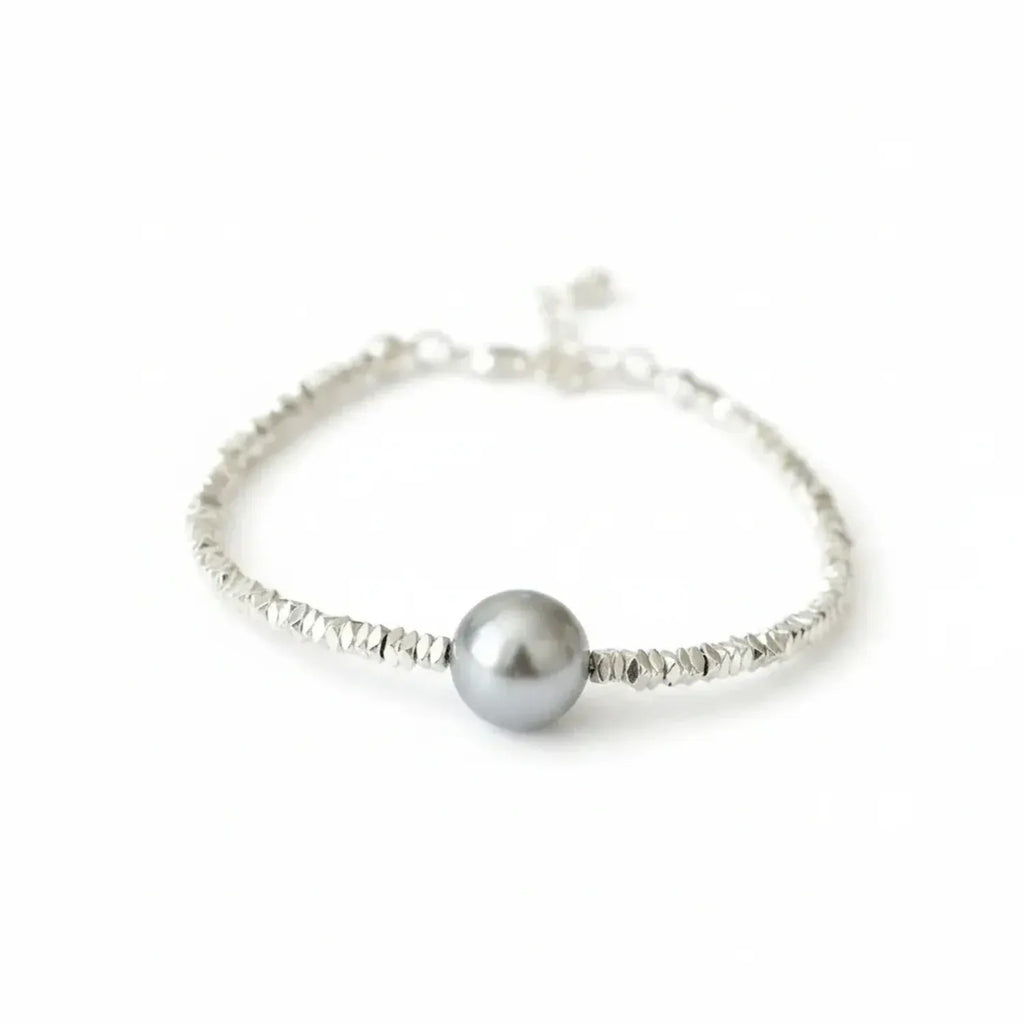 Silver Fragment Pearl Chain Bracelet for Women, Minimalist Silver-Plated Brass Jewelry