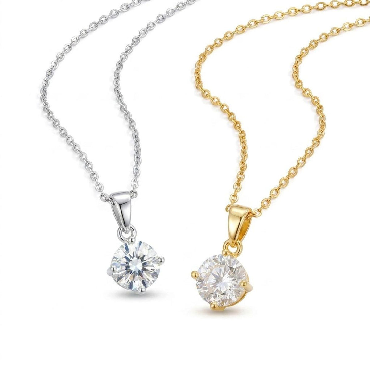 Six-Prong Solitaire Zircon Pendant Necklace - 18K Gold Plated Jewelry — all variants